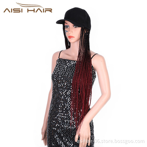 Aisi Hair Heat Resistant Synthetic Baseball Hat With Crochet Twist Braiding Hair Extension For Black Women Synthetic Hair Wigs